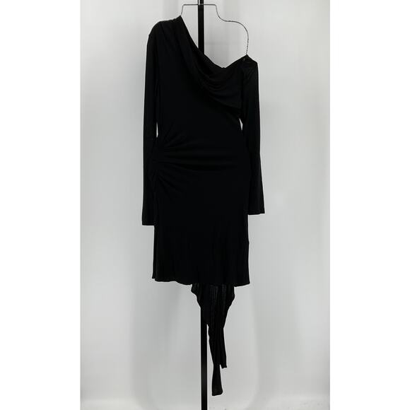 Helmut Lang 'Scala' Black Viscose Drape Mini Dress Size S - Picture 3 of 5